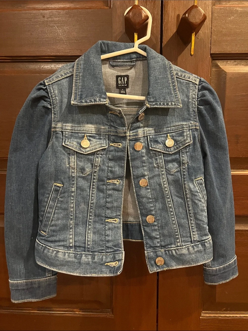 GAP Girls Blue Denim Jacket with Puff Sleeves